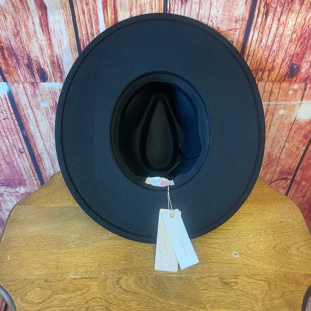 NWT Poppy & Peonies Rancher Hat in Black Adjustable Vegan Discontinued